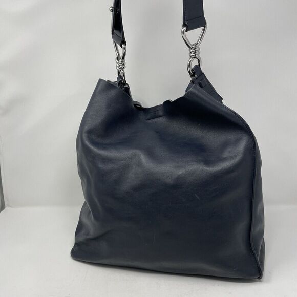 All Saints Handbags - ALLSAINTS Captains Tote Women Navy Blue Leather Bag Shoulder Strap Chain Purse